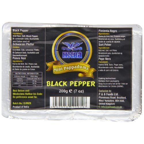 Heera Mini Papad - Black Pepper (200g) - Indian Ginger