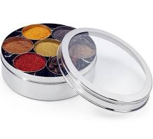 Stainless Steel Spice Box (Masala Dabba) with Clear Lid Size 10 - Indian Ginger