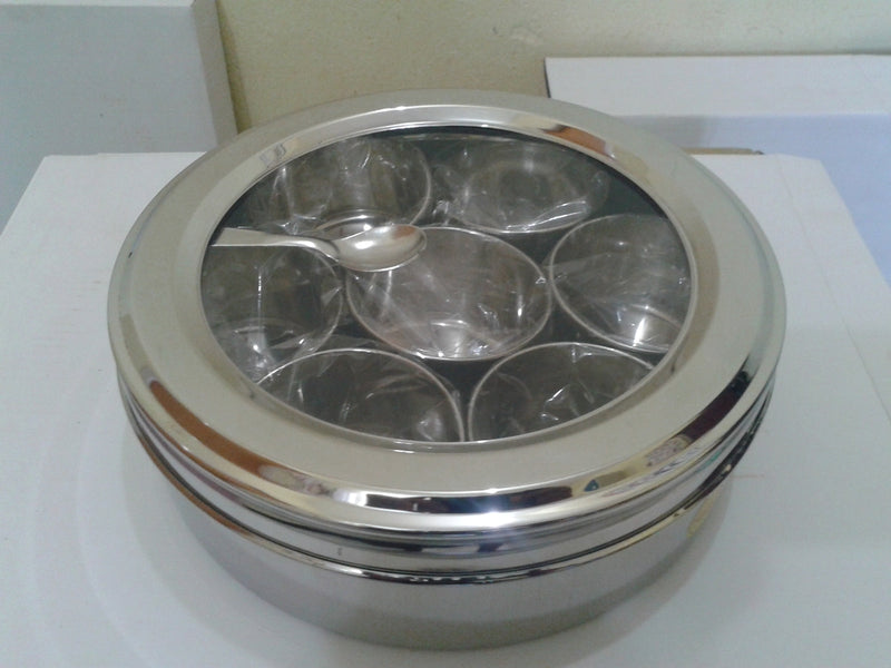 Stainless Steel Spice Box (Masala Dabba) with Clear Lid Size 10 - Indian Ginger